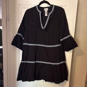 Tommy Bahama Black and Gray Relaxed dress with Mandarin Collar